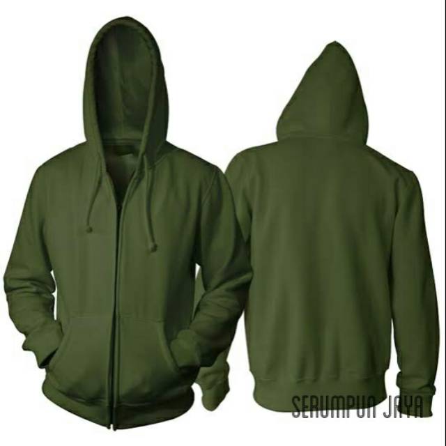 JAKET POLOS ZIPPER - SWEATER HIJAU ARMY - HOODIE HIJAU ARMY BAHAN FLEECE PREMIUM