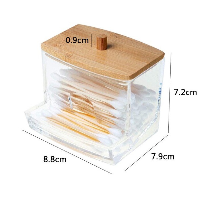 Kotak Penyimpanan Cotton Buds Kapas Wadah Serbaguna Tutup Kayu Elegant Organizer Swab Container Transparent