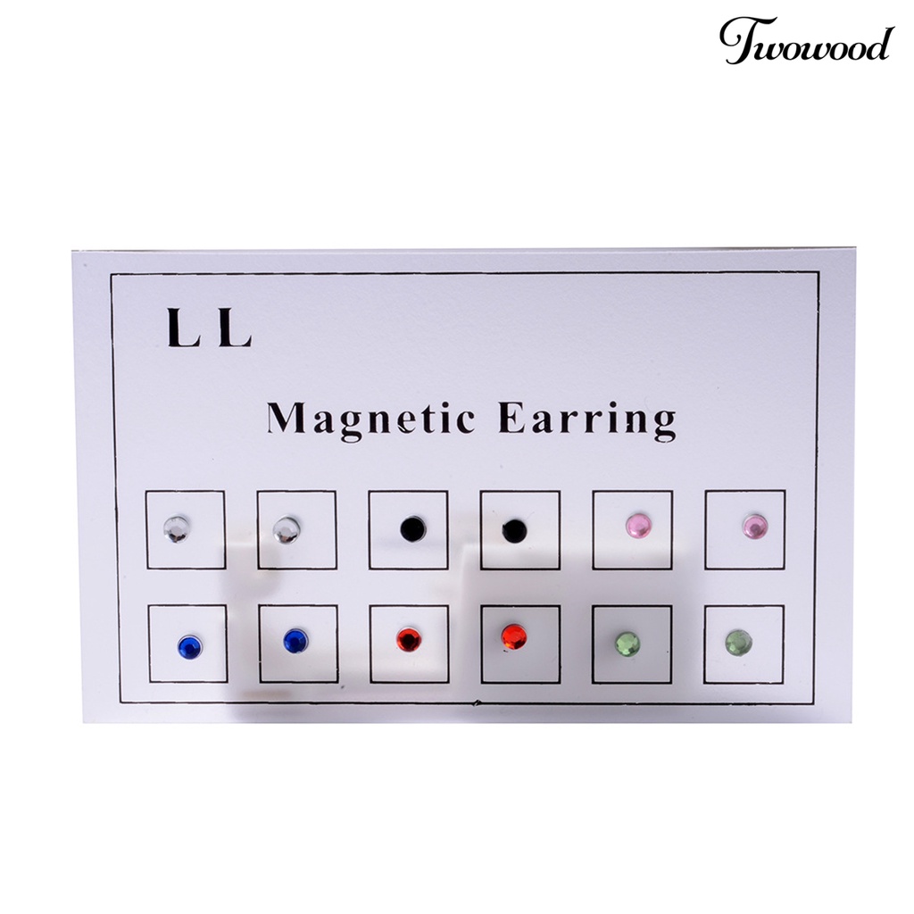 12pcs / Set Anting Stud Magnetik Hias Berlian Imitasi Untuk Wanita