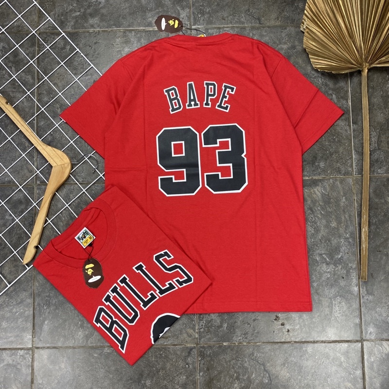 KAOS T SHIRT TEE A BATHING APE BAPE X BULLS 93 LOGO FONT PRINTED MERAH PREMIUM AUTHENTIC