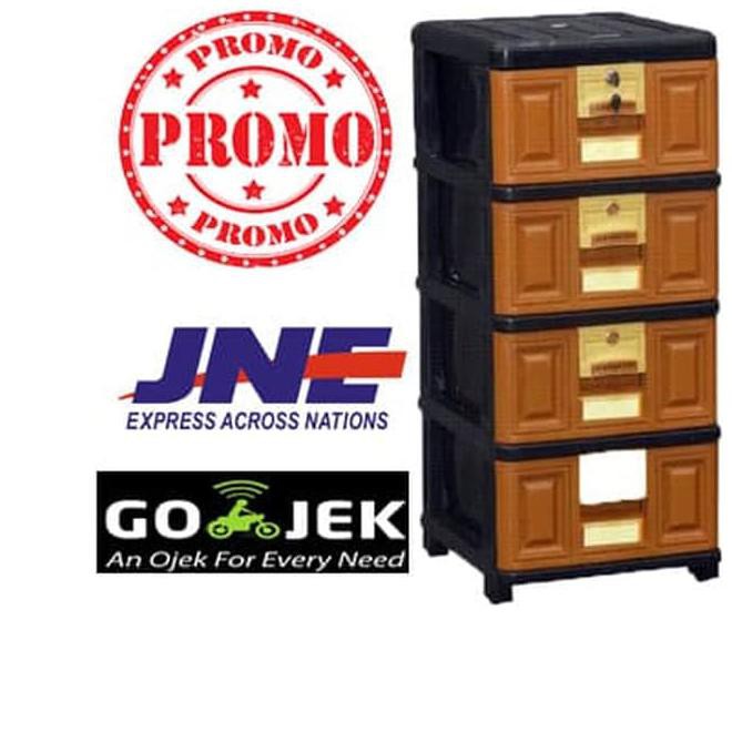 Lemari Plastik / Rak Plastik Serbaguna / Excel / Laci Plastik 4 Susun - Cokelat Muda