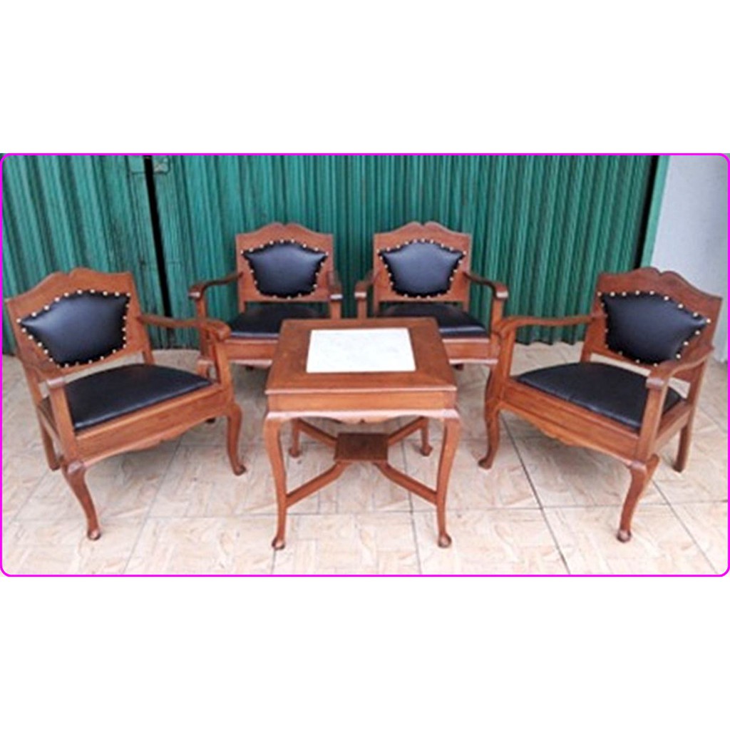 COFFEE TABLE - KURSI TAMU ANTIK SET KAKI KAMBING MARMER TANAM 14775 - MEJA TAMU ANTIK - SOFA ANTIK