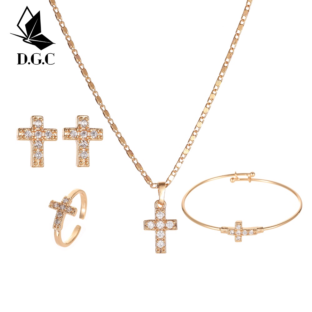 ♥D.G.C✨Titanium Set Perhiasan Anak Perempuan Satu Set Gelang Cincin Anting Dan Kalung D444