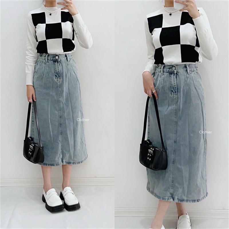 CLOTHIER - Byeol Denim Midi Skirt