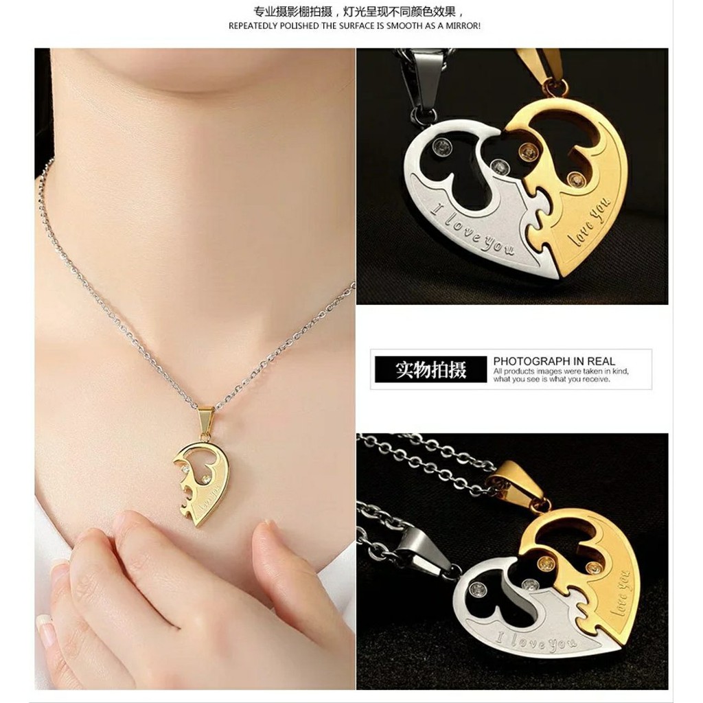 KALUNG LIONTIN RANTAI COUPLE I LOVE YOU CHROMED HEART VALENTINE