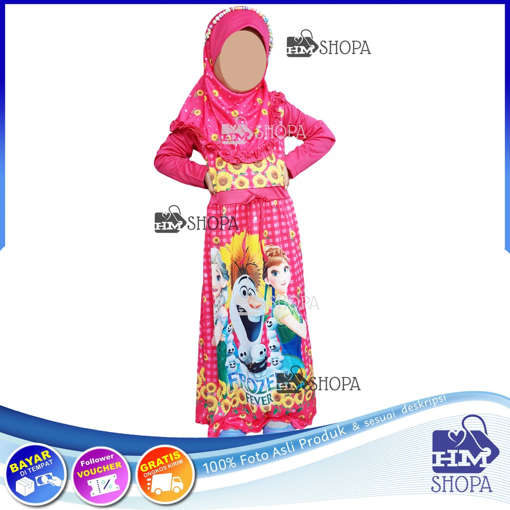 HMshopa Gamis Anak FROZEN Baju Muslim Anak Perempuan Baju Dress Pergi Ngaji Gamis Anak Plisket