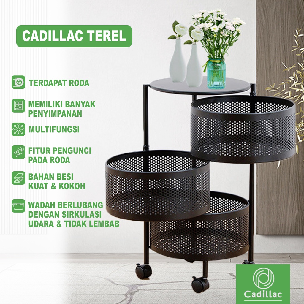 HomiHomi Cadillac Terel Troli Serbaguna untuk Dapur Kamar Mandi Kantor Metal Storage Rack CDLC005