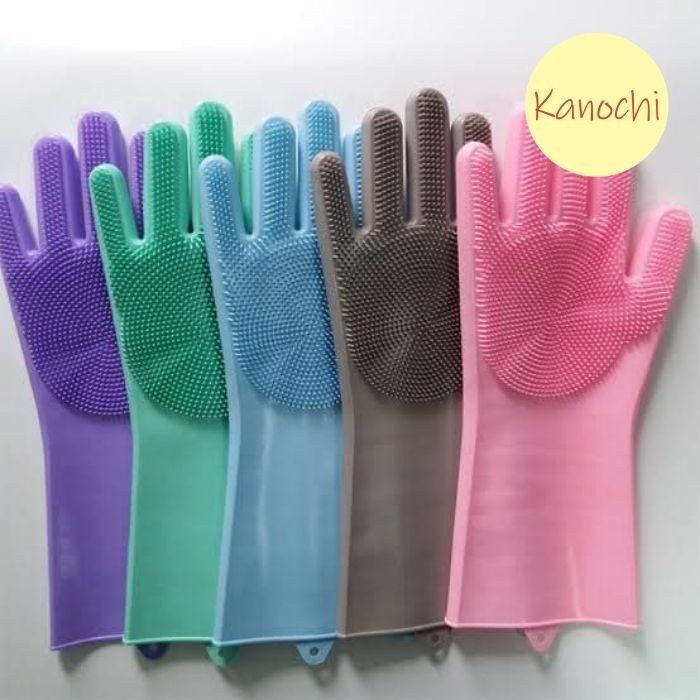 Sarung Tangan Silikon Gloves Tebel Tahan Panas Spons Cuci Piring Scrub