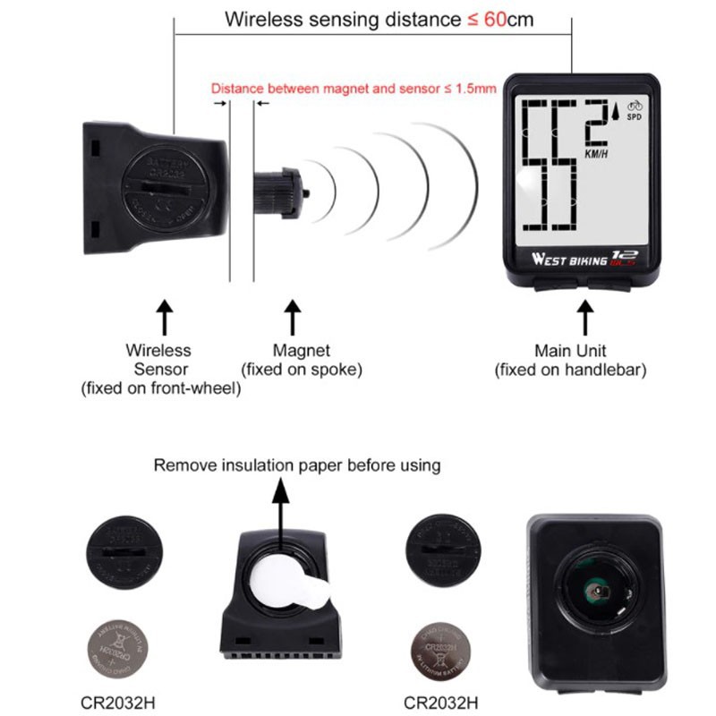 West Biking Speedometer Sepeda Wireless Waterproof Backlight Hitam