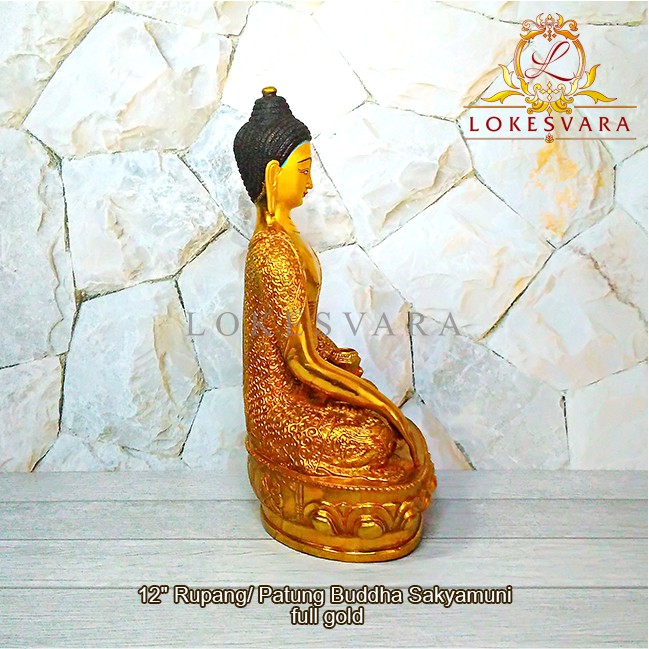 Patung Rupang Arca Logam Buddha Shakyamuni 12inch Full Gold