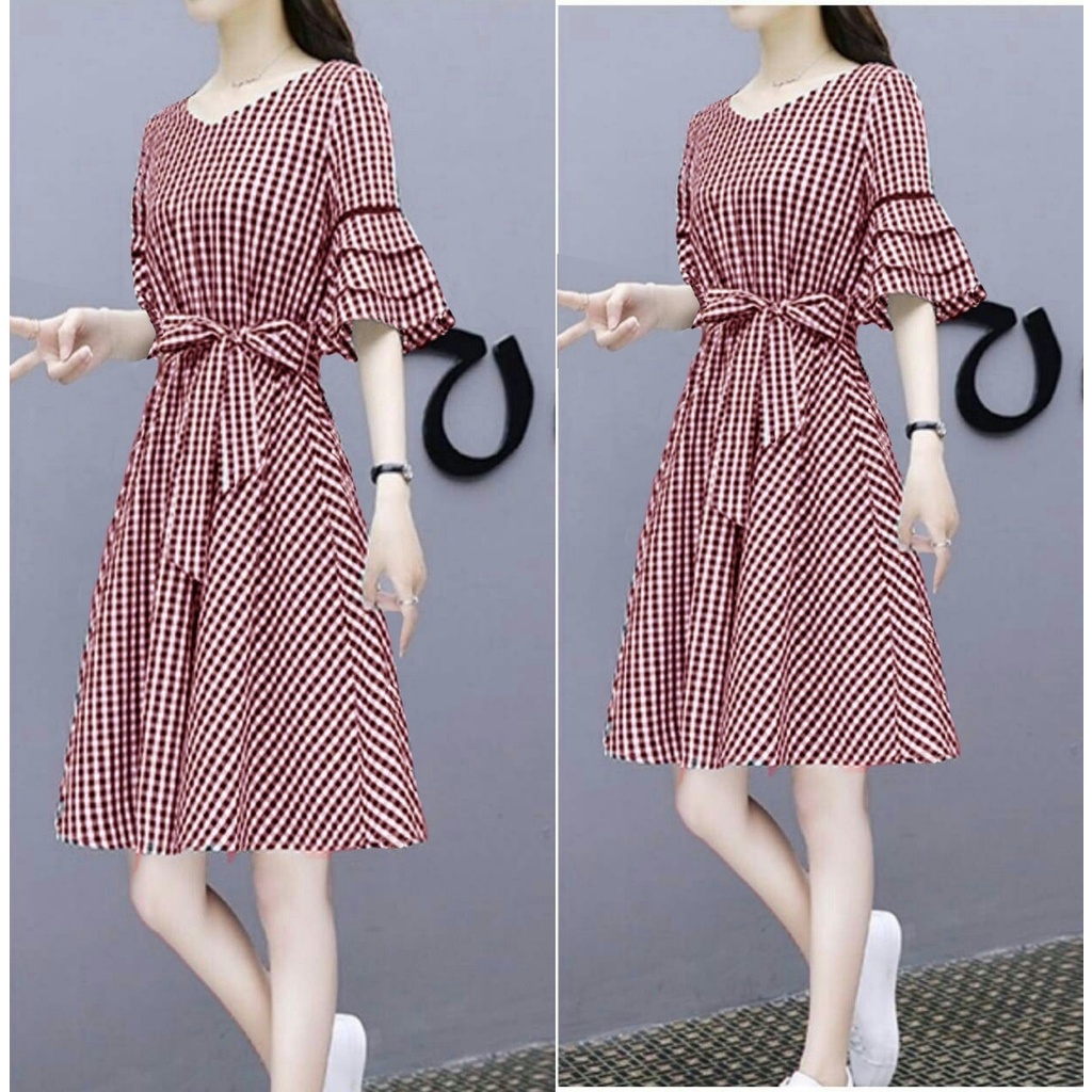 FWG - DRESS SELLA / DRESS FLOWLOVE / DRESS KOTAK / DRESS KOREA STYLE / DRESS WANITA KOREA