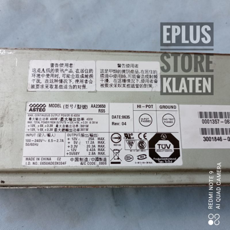 Power Supply 12V 25A + 5V 17A Astec AA23650 switching bandel PS118