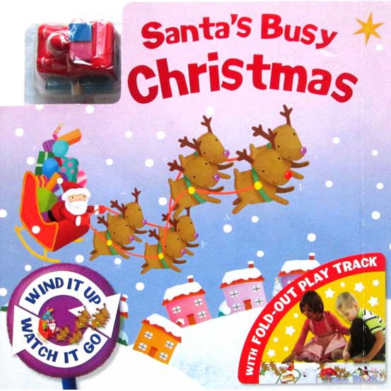 (BOTRK-IGL-CHRIS) Santa's Busy Christmas Board Book w/ Fold-Out Play Track & Santa's Sleigh wind-up