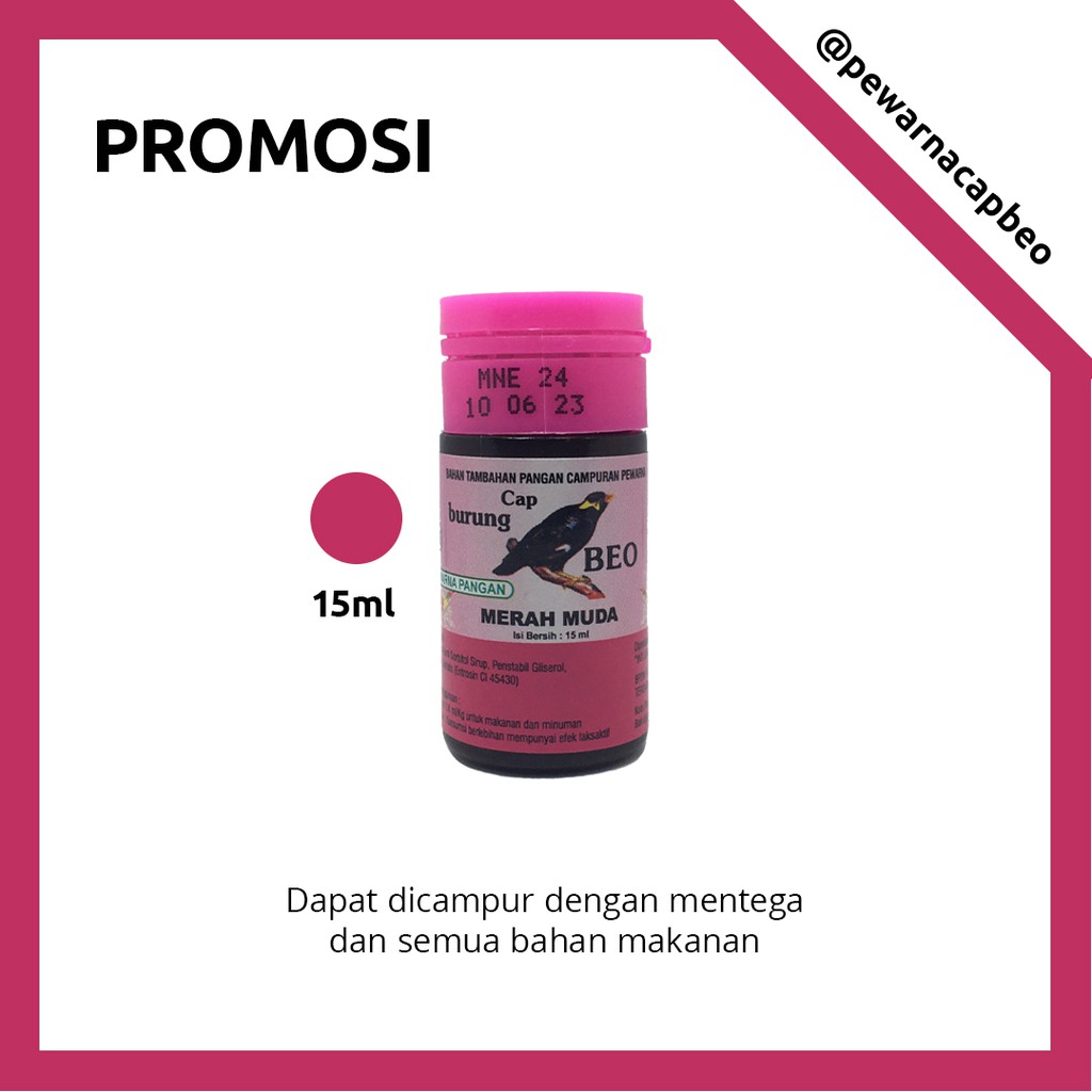 

PEWARNA MAKANAN MURAH Warna Merah Muda 15ml Cap Beo