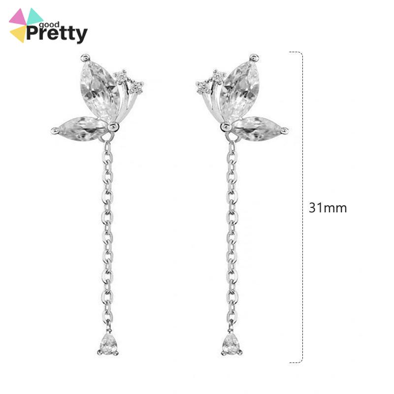 Anting Kupu-kupu Rumbai Drop Earrings Retro French Temperamen Indah Flash Diamond Earrings - PD