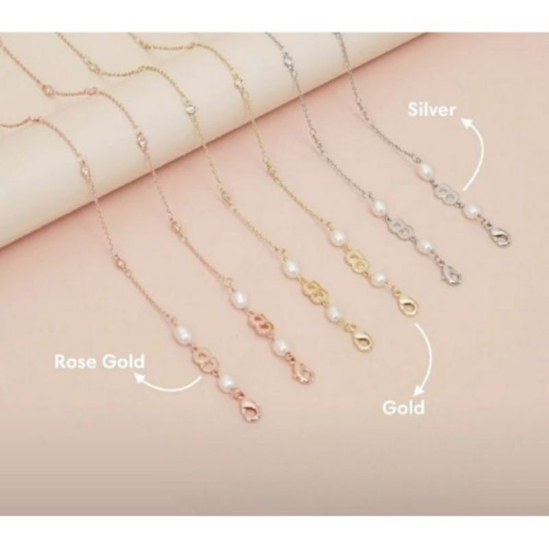 Buttonscarves The everything long chain monogram pearl pearls strap mask rose gold PRELOVED