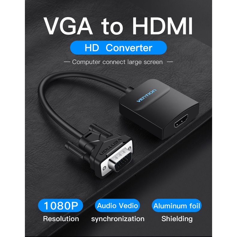 Vention VGA Male to HDMI Female Adapter Converter dengan Audio 1080P ACN