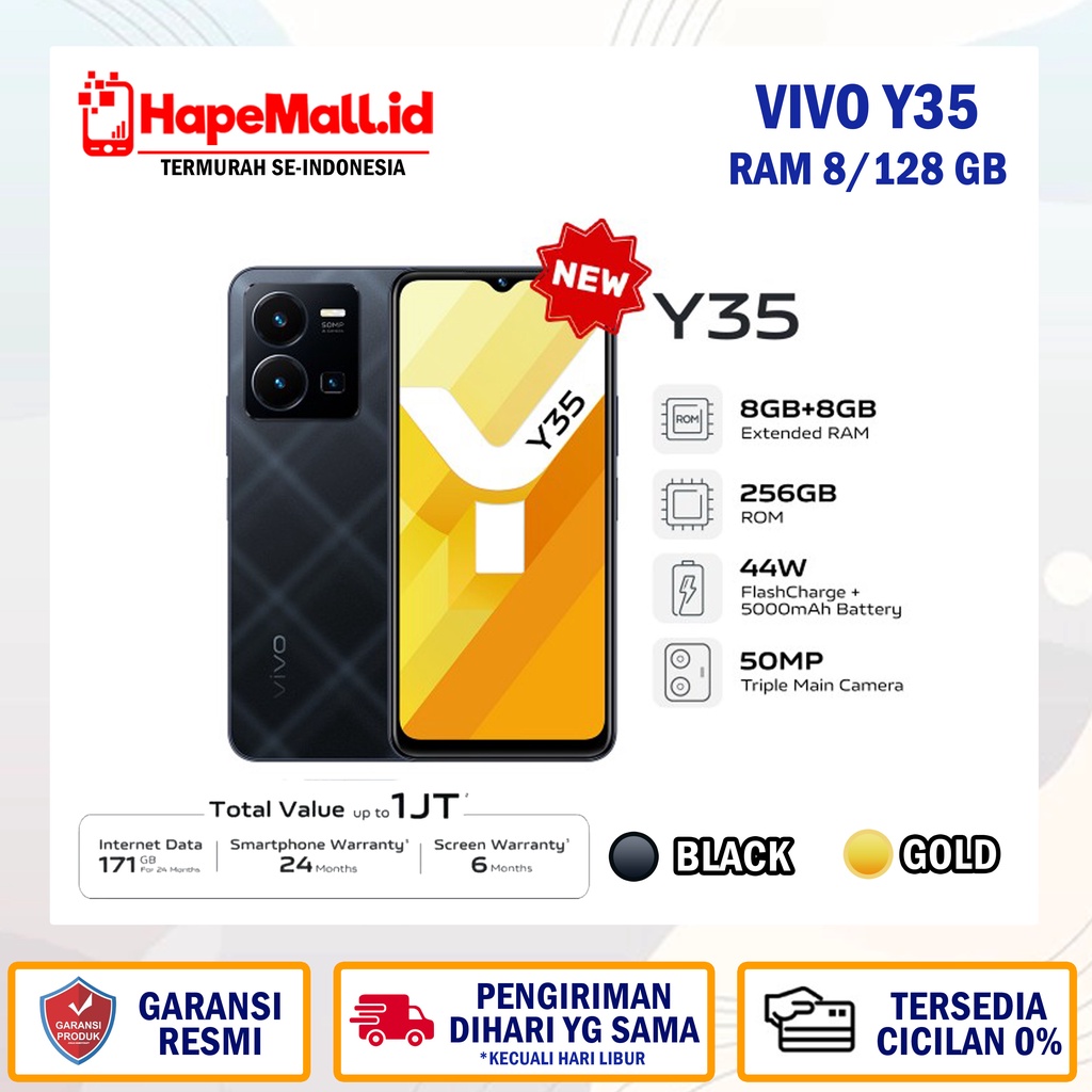 VIVO Y35 RAM 8/128 GB GARANSI RESMI TERMURAH