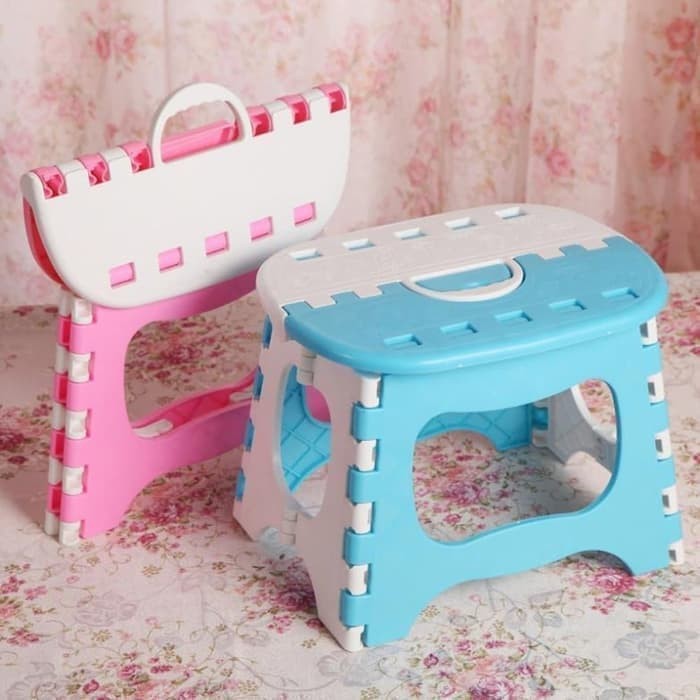 Kursi Lipat Mini Plastik Anak Serbaguna Foldable Chair Portable - Pink Polos