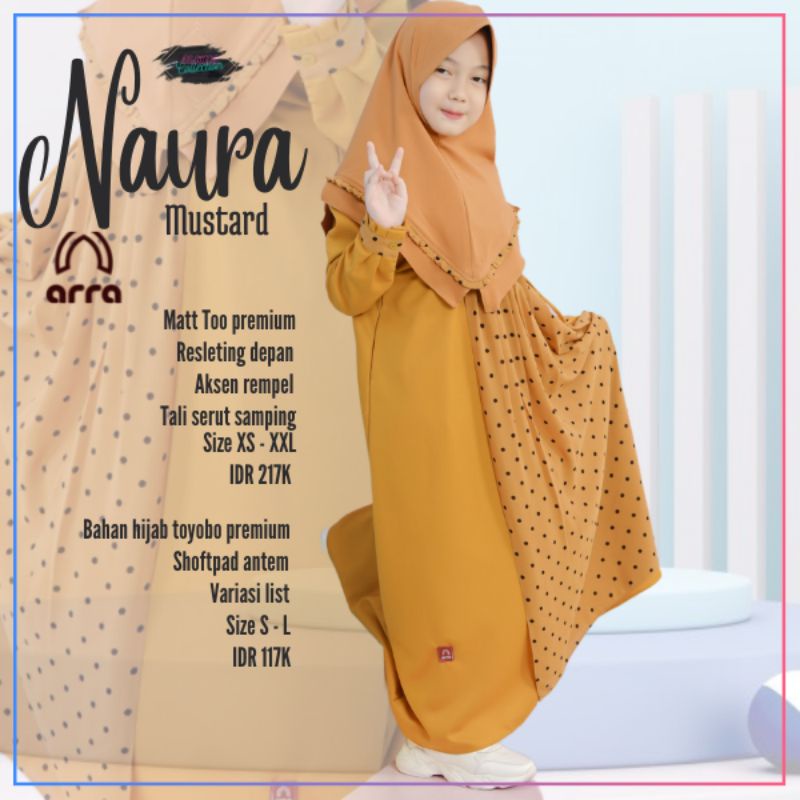 Gamis Naura kids Syari by ayman, dress anak perempuan tanggung umur 1 sampai 12 tahun set kids n mom