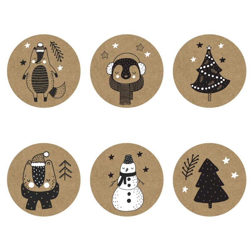 Zzz 500pcs/roll Stiker Natal Pohon Snowman Hewan Label Segel Hias Untuk Scrapbooking Alat Tulis Hadiah Sekolah