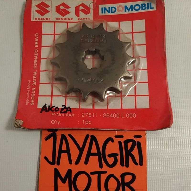 Gear Depan Shogun RC Tornado Satria 13T 14T 428 2T 110 2Tak RU 120 FD GS GX Gigi Tarik 428-13T 428-14T Bravo Rantai Roda Chain Kit Chainkit Sprocket Gear Set Gearset Gir Girset Belakang Drive Komplit Front Sunstar Suzuki SGP Indoparts 100 13 14 T Mata Ori-SGP - 14T