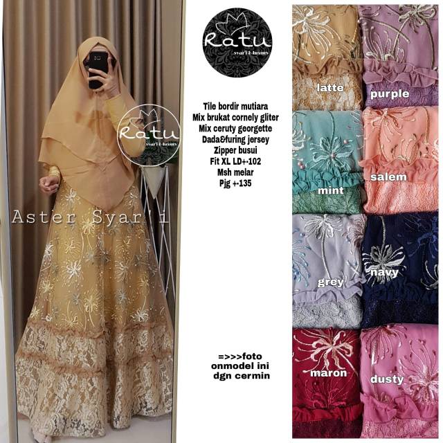 RHS ~ aster syari gamis pesta syari premium jumbo busui ori solo by ratu hijab