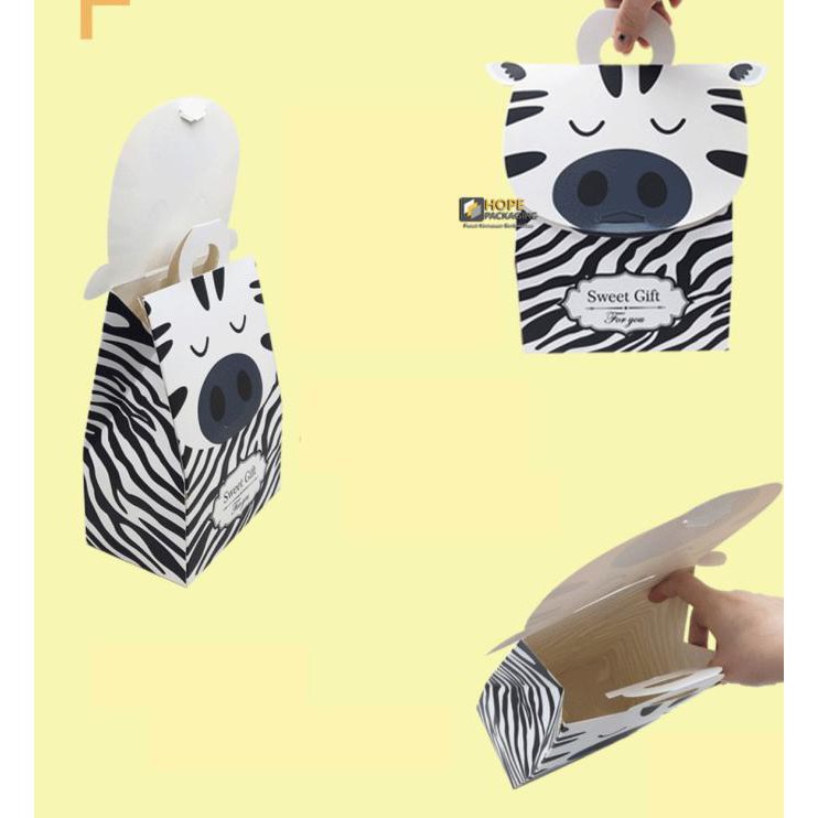 

20Pcs Paper Box Ultah Kids Bentuk Tas Gift Box Dus Bungkus Kado Hadiah - Zebra Riantihanumshop9