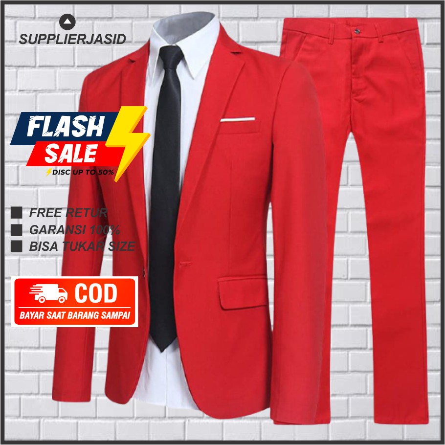 Jual Setelan Jas Pria Formal Slimfit Warna Merah Cabe Jas Dan Celana