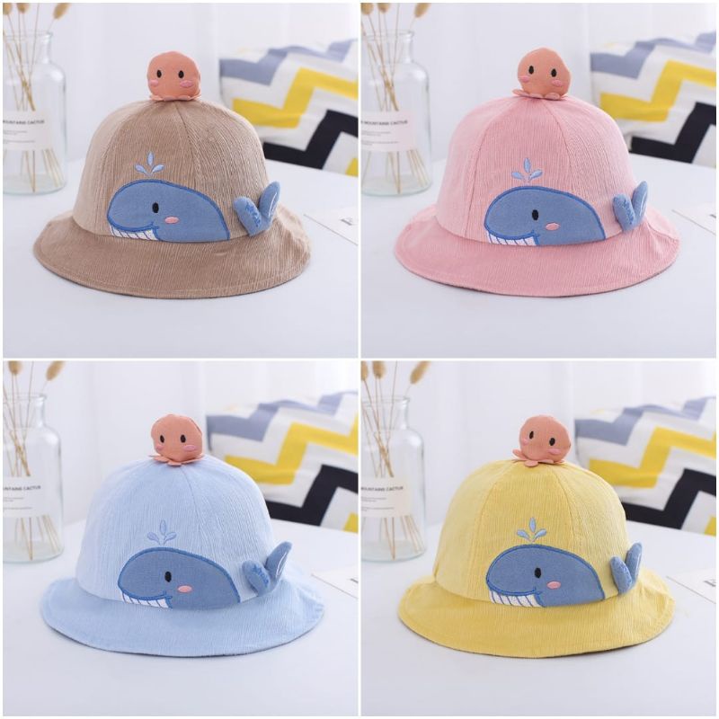 TOPI BAYI BUCKET HAT WHALE PAUS PREIUM LUCU IMPORT  TOPI BUCKET ANAK 0 - 2 TAHUN