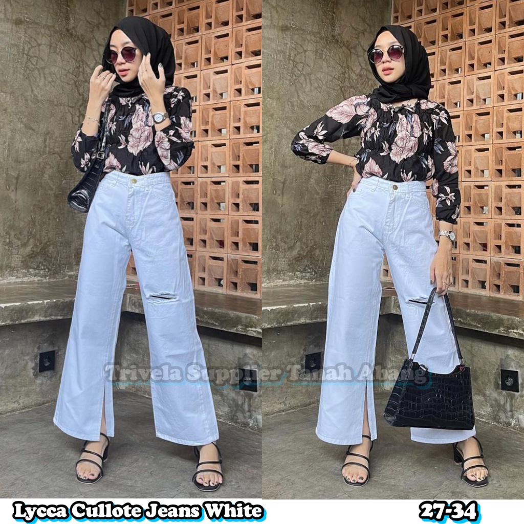 Lycca Cullote Jeans White / Kulot Jeans Sobek Putih Wanita