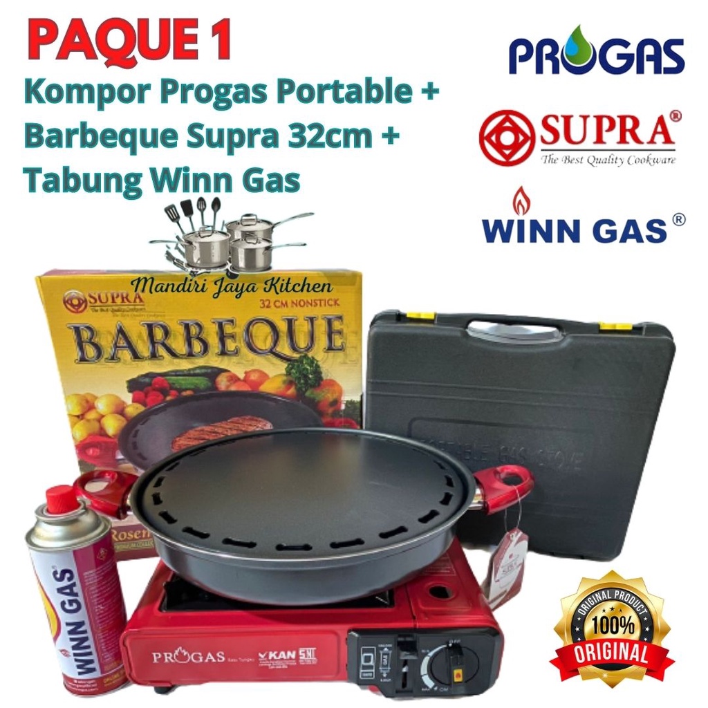 PAQUE (Paket Barbeque) Kompor Progas Portable 2IN1 + Alat Barbeque + Tabung Winn Gas