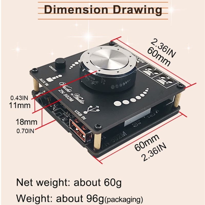 ZK-502M MINI Bluetooth-compatible 5.0 Power Audio Amplifier board 50WX2 Stereo AMP Amplificador Home Theater AUX USB