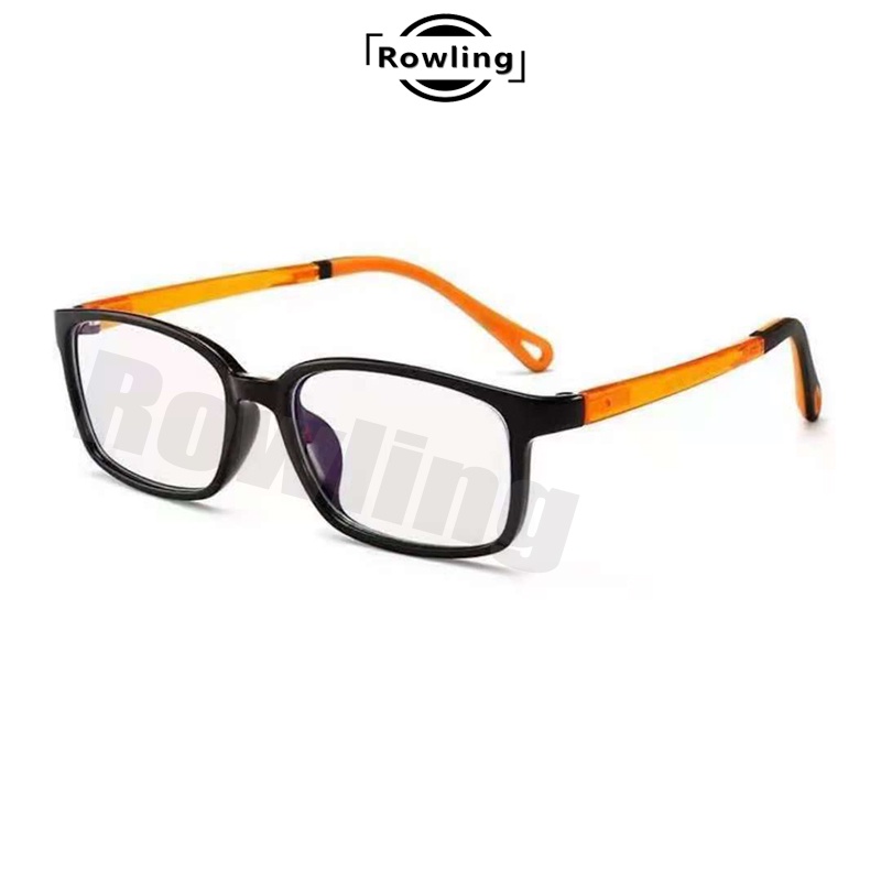 (Rowling)Kacamata Anak NewTrend/Fashion Anak Unisex Kotak Terbaru anti radiasi Blue Light Silikon High Quality Import-Ka-73 Hitam/oren