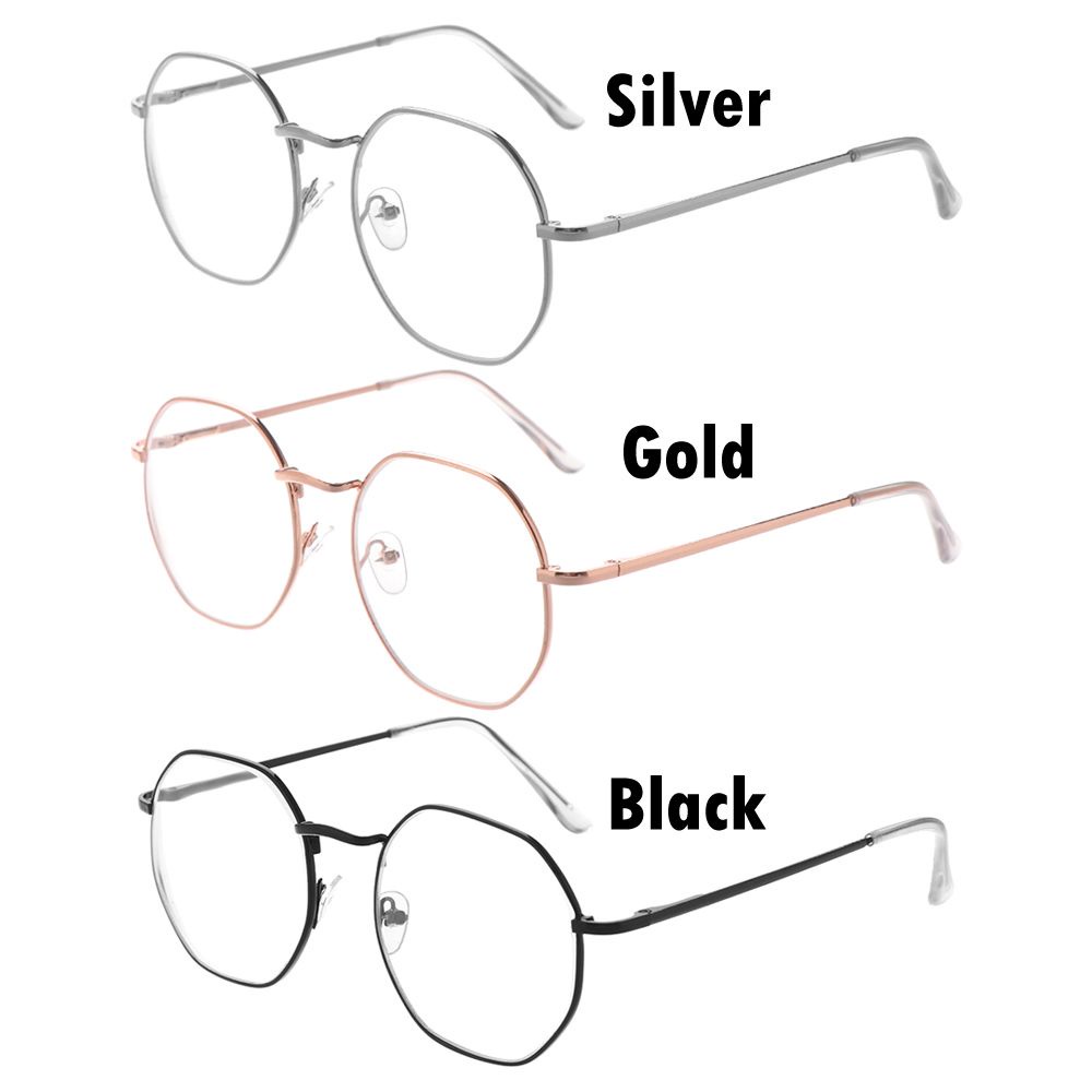 ROW New Fashion Myopia Glasses Flexible Portable Vision Care Eyeglasses Ultra Light Resin Women Men Metal Polygon -1.00~-4.0 Diopter Reading Glasses/Multicolor