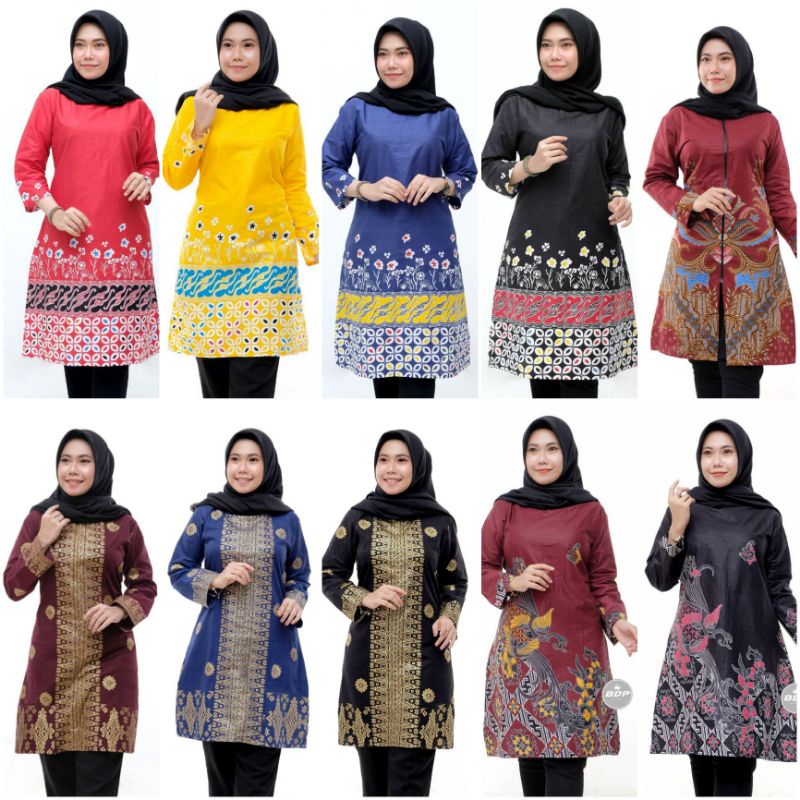 Blus Sheena atasan Batik Modern Muslimah Cantik Kerja Kantoran Kasual.