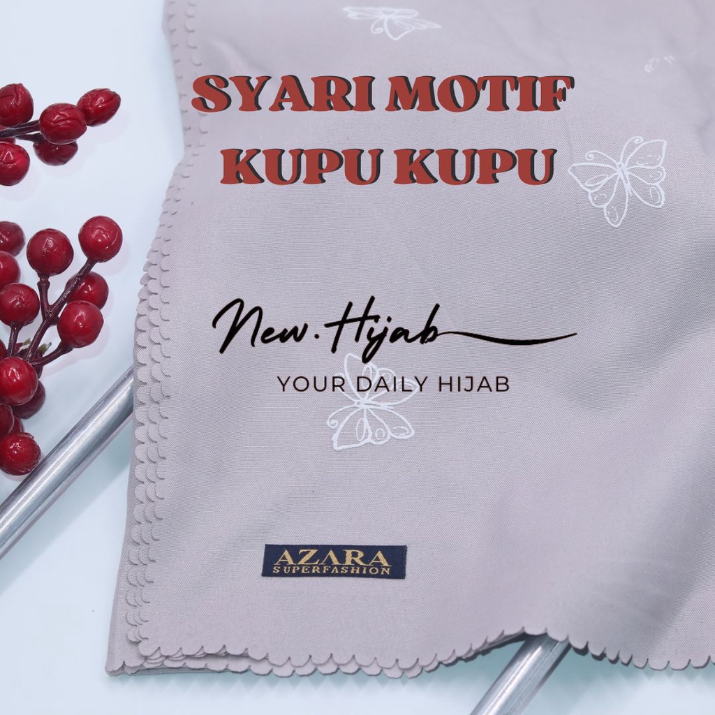 JILBAB SEGIEMPAT SYARI MOTIF KUPU KUPU / VOAL SYARI MOTIF KUPU KUPU / HIJAB VOAL SYARI MOTIF TERBARU