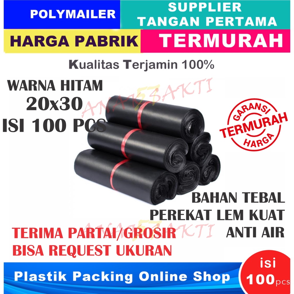 Plastik Polymailer Polymer Polimer Packingan Online Shop Amplop Plastik Packing Olshop HITAM HD PE 20X30 CM isi 100 pcs