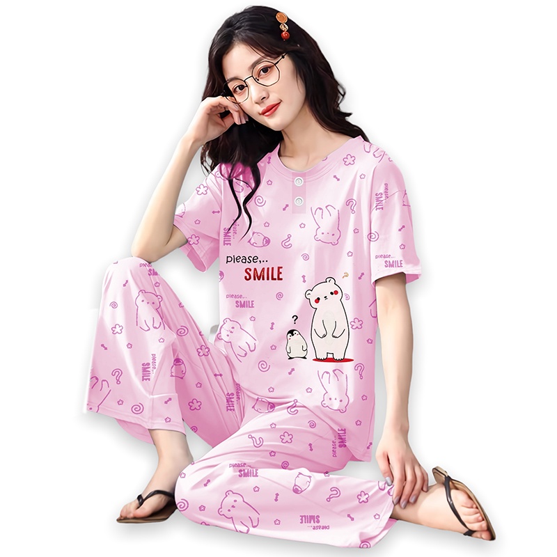 Lilipop.id  Baju Tidur Wanita CP Penguin Setelan Piyama BabyDoll Kaos Celana Panjang