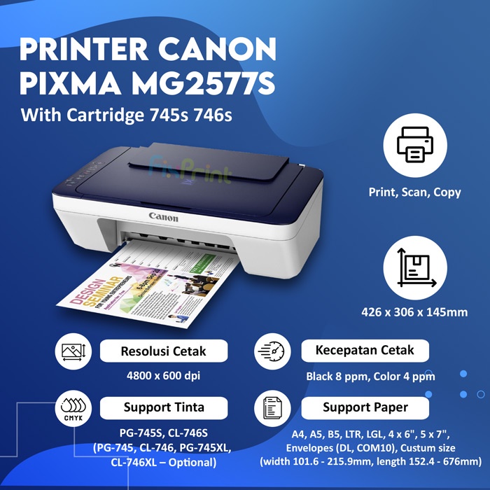 Canon MG2570s / MG2577s Printer Pixma MG-2570S (Non Infus) Print Scan Copy Garansi Resmi 745s 746s