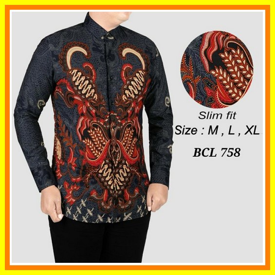 Wou Batik Premium - Kemeja Batik Pria Modern Sonya Lengan Panjang Casual Modis Slim Fit Trendy Masa 