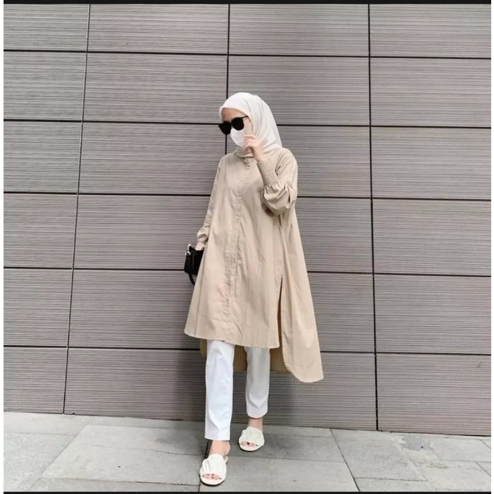 Tunik Wanita NIKITA Bahan Kain Toyobo Atasan Wanita Muslim Terbaru Mocca V4N0 Bagus Trendy Nyaman Be