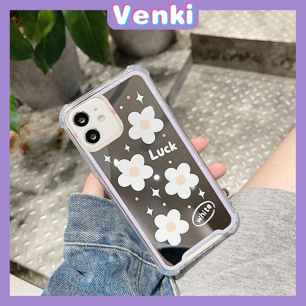 iPhone Case Acrylic HD Mirror Laser Airbag Shockproof Protection Camera Cute White Flowers Compatible For iPhone 11 iPhone 13 Pro Max iPhone 12 Pro Max iPhone 7 Plus iPhone xr