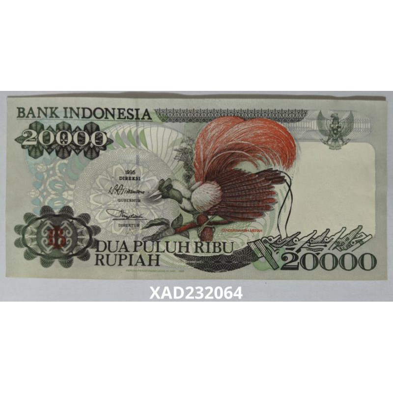 Uang  Kuno kertas Cendrawasih 20000 rupiah tahun 1995