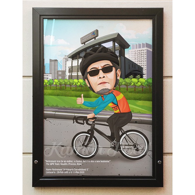Karikatur Ilustrasi 1 Wajah dengan Cetak + Bingkai  A4 Unik Lucu Murah-Bingkai Hitam