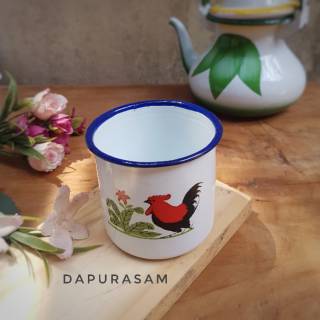 Gelas Enamel 7cm Karakter Tulisan Sablon  Cangkir  mug 