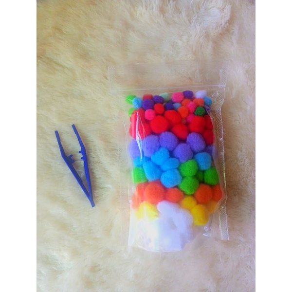 pompom 2,5cm 1,5cm mainan sortir warna bola bulu menghitung/ sorting color