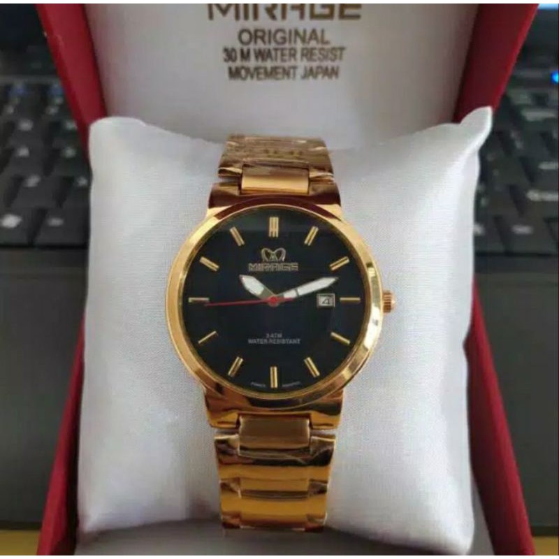 jam tangan pria~JAM TANGAN MIRAGE GOLD~ORIGINAL WATER RESISTAN~TGL~STAINLEES