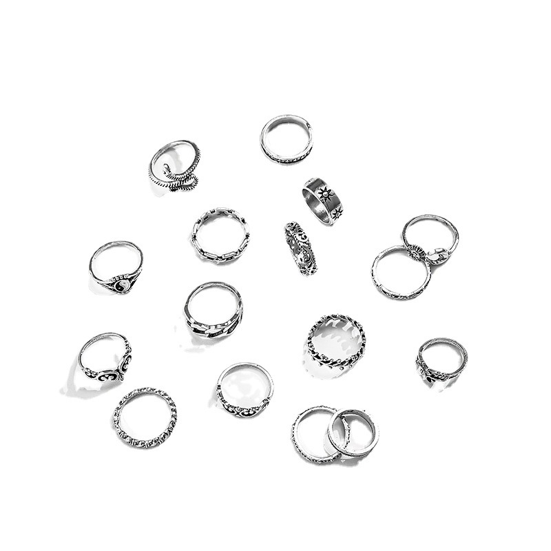 Set Cincin Bentuk Ular Bulan Matahari Bahan Alloy Gaya Retro Untuk Wanita