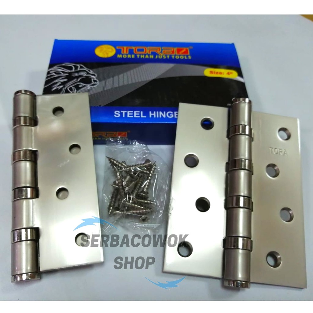 Engsel Pintu Stainless Hinges Gabus 4 inch 4 x 3mm Silver Termurah